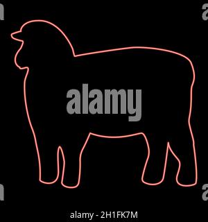 Neon Schaf Silhouette rot Farbe Vektor Illustration flach Stil Licht Bild Stock Vektor