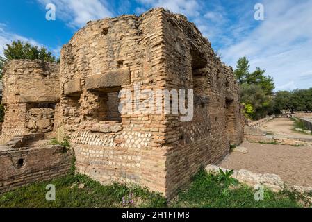 Olympia, Griechenland - 31. Oktober 2017: Griechische Bäder - die Ruinen der antiken griechischen Stadt Olympia, Peloponnes, Griechenland. Stockfoto