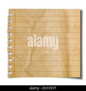 Stück altes Papier auf Weiß isoliert Stockfoto