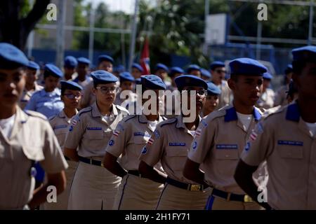 salvador, bahia/brasilien - 24. Juli 2019: Studenten der Militärpolizei von Salvador werden während der Ausbildung auf dem Schulhof gesehen. *** Lokales C Stockfoto