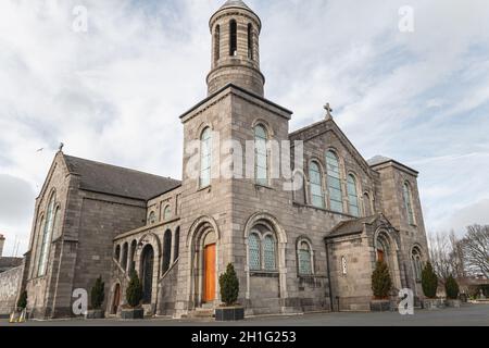 Dublin, Irland - 13. Februar 2019: Architektur Detail der Kirche des Heiligen Herzens in der Nähe des Stadtzentrums an einem Wintertag Stockfoto