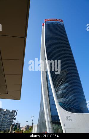 Mailand, Lombardei, ca. 10/2019. Assicurazioni Generali Turm von Zaha Hadid, ein Komplex aus drei Türmen. Milan.CityLife umfasst drei Wolkenkratzer und Stockfoto