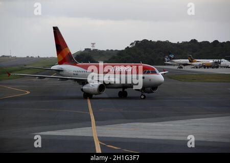 salvador, bahia / brasilien - 21. april 2013: Airbus der Firma Avianca wird während des Landevorgangs auf dem Flughafen der Stadt Salvador gesehen. *** Stockfoto