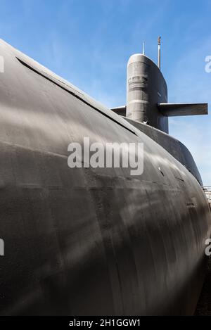 Bergerac, Frankreich - 22. Mai 2017: Atom-U-Boot der Französischen Marine Le Redoutable im 'Cite de la Mer" (Stadt am Meer), Maritime Museum Stockfoto