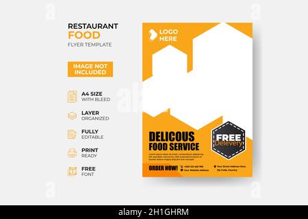 Fast Food Flyer Design-Vorlage Kochen, Café und Restaurant-Menü, Lebensmittel bestellen, Junk-Food. Pizza, Burger, Pommes Frites und Soda. Stock Vektor