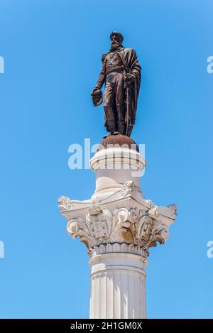 Die Spalte von Pedro IV als "Soldatenkönig" (Portugiesisch: Coluna de D. Pedro IV) - in der Mitte der Platz Rossio in Lissabon, Portugal bekannt Stockfoto