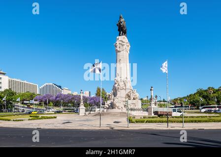 Lissabon, Portugal - 19. Mai 2017: Der Marquis von Pombal Kreisverkehr in der Stadt Lissabon, Portugal mit dem Denkmal zu Sebastião José de Carva Stockfoto