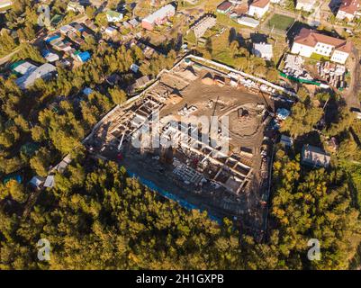 Bau eines neuen Krankenhauses in Solovki. Russland, Archangelsk Region, Solowetski-Inseln Stockfoto