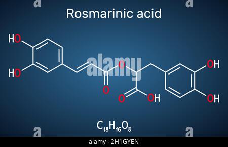Rosmarinsäure, Molekül. Es ist Polyphenol, Phenylpropanoid, Monocarbonsäure, nicht-steroidale entzündungshemmende Droge, Antioxidans, Serinproteinas Stock Vektor