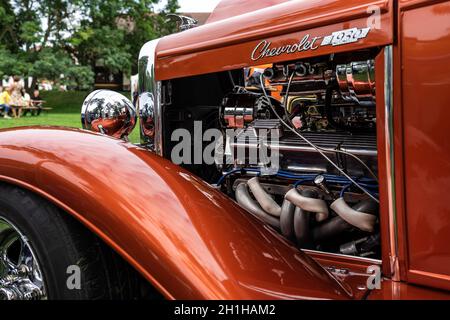 DIEDERSDORF, DEUTSCHLAND - 30. AUGUST 2020: Das Detail des Oldtimers Chevrolet, 1930. Die Ausstellung von 'US Car Classics'. Stockfoto