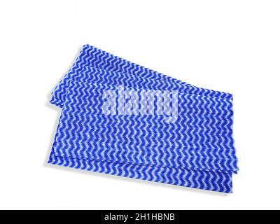 Nahaufnahme Des Blauen, Saugfähigen Tuchs, Das Für Die Haushaltsreinigung Verwendet Wird, Auf Weißem Hintergrund. Selektiver Fokus Stockfoto