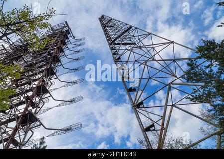 Ehemalige militärische Duga Radar in Sperrzone von Tschernobyl, Ukraine Stockfoto