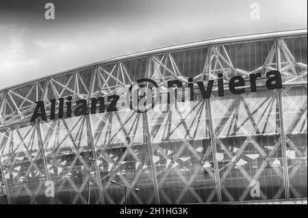 NIZZA, FRANKREICH - 16. AUGUST: Außenansicht der Allianz Riviera Stade de Nice, Cote d'Azur, Frankreich, am 16. August 2019. Im Stadion finden Heimspiele von O statt Stockfoto