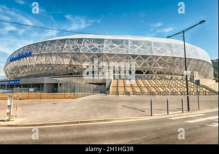 NIZZA, FRANKREICH - 16. AUGUST: Außenansicht der Allianz Riviera Stade de Nice, Cote d'Azur, Frankreich, am 16. August 2019. Im Stadion finden Heimspiele von O statt Stockfoto