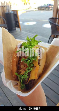 Frischer, leckerer Gourmet-Burger, fertig zum Essen Stockfoto