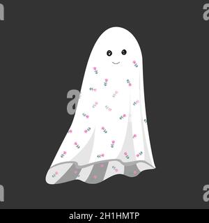 Niedlicher lächelnder Geist in einem Vintage-Blumenblatt. Vorlage für Halloween Deko Design. Isolierte Vektordarstellung Stock Vektor