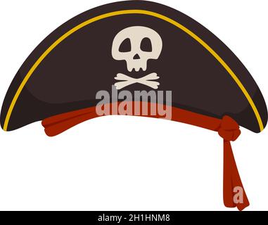 Piratenhut mit Totenkopf und Kreuzknochen. Festlicher Kopfschmuck für Maskerade, Karneval oder Urlaub Stock Vektor