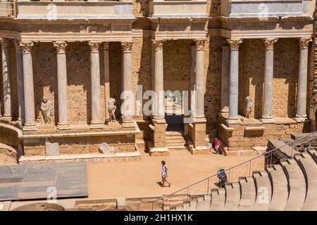 In MERIDA, SPANIEN - Juni 9, 2019: antike Römische Theater in Mérida, Spanien. Durch die Römer am Ende des 1.Jahrhundert erbaut oder im frühen 2. Jahrhundert Stockfoto