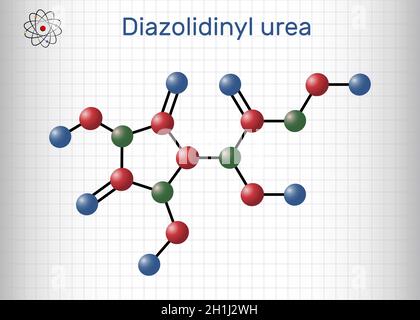 Diazolidinylharnstoffmolekül. Es ist antimikrobiell konservierend. Wird in vielen Kosmetika verwendet. Blatt Papier in einem Käfig. Vektorgrafik Stock Vektor