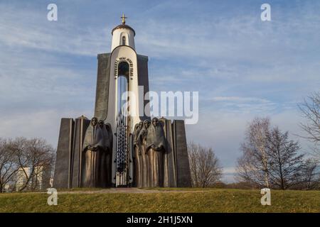 Minsk, Weißrussland - November 26, 2019: Denkmal auf der Insel der Tränen. Denkmal für die Gefallenen der Afghanistan-krieg der Roten Armee. Stockfoto