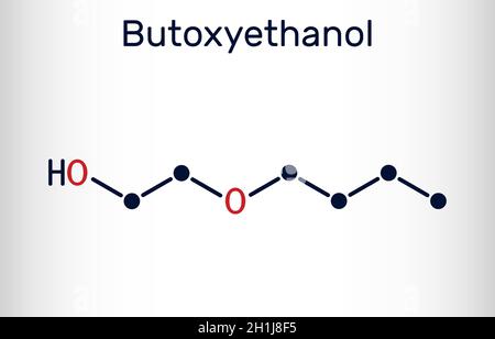 2-Butoxyethanol, Butoxyethanolmolekül. Es ist primärer Alkohol und Äther. Wird als Lösungsmittel und zur Herstellung von Farben und Lacken verwendet. Chemische Formel des Skeletts Stock Vektor