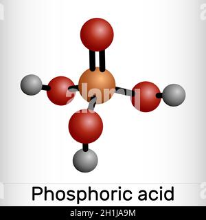 Phosphorsäure, Orthophosphorsäure, H2PO4-Molekül. Es ist eine mineralische schwache Säure, E338. Molekülmodell Stock Vektor