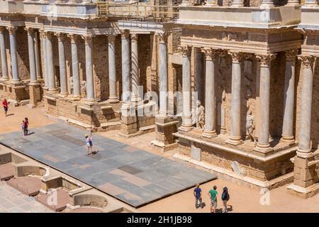 In MERIDA, SPANIEN - Juni 9, 2019: antike Römische Theater in Mérida, Spanien. Durch die Römer am Ende des 1.Jahrhundert erbaut oder im frühen 2. Jahrhundert Stockfoto