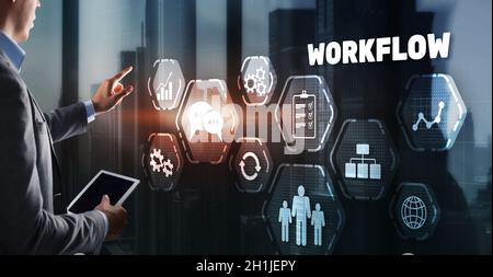 Workflow Repeatability Systematisation Buisness Prozess. Business Technology Internet. Stockfoto