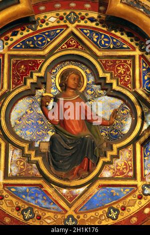 Symbol an der Wand der unteren Ebene des pfälzischen Capilla Real, Sainte-Chapelle, Paris Stockfoto