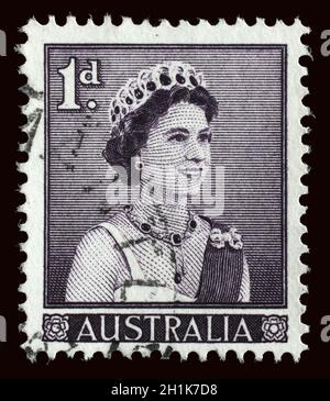 Stempel gedruckt in Australien zeigt, Queen Elizabeth II, circa 1959. Stockfoto
