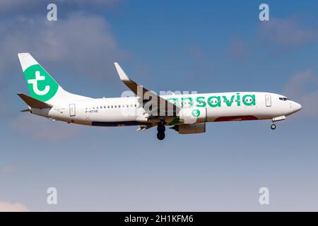 Athen, Griechenland - 22. September 2020: Transavia France Boeing 737-800 Flugzeug am Flughafen Athen in Griechenland. Boeing ist ein amerikanischer Flugzeughersteller Stockfoto