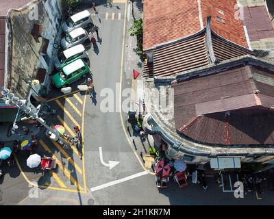 Georgetown, Penang/Malaysia - Mar 17 2020: Luftaufnahme Armenian Street. Stockfoto