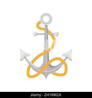 Piratenanker mit Seil. Piratensymbol auf weißem Hintergrund isoliert. Vektor-Illustration im flachen Cartoon-Stil Stock Vektor