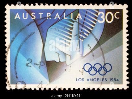 Stempel von Australien, gedruckt zeigt 1884 Olympischen Sommerspiele, ca. 1984 Stockfoto