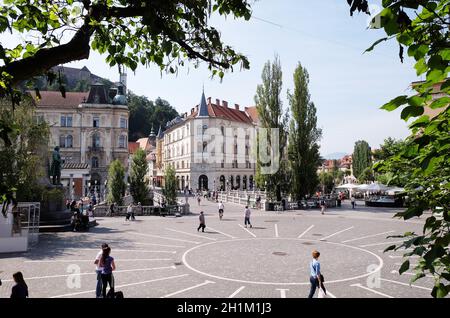 Der Hauptplatz im zentralen Teil von Ljubljana, Slowenien Stockfoto