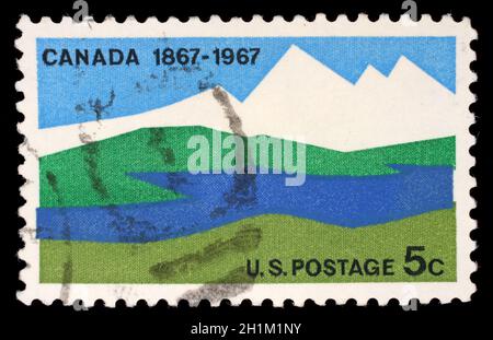 Stempel gedruckt in den Vereinigten Staaten von Amerika zeigt Kanada, 1867-1967, um 1967 Stockfoto