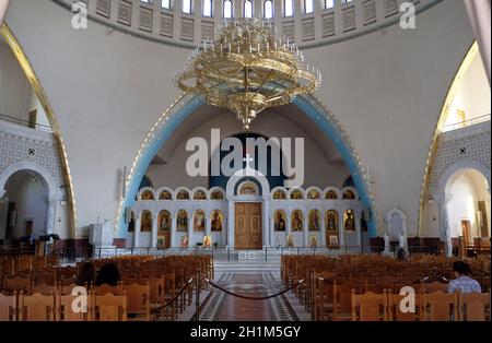 Innenraum der neuen orthodoxen Kathedrale der Auferstehung Christi in Tirana, Albanien Stockfoto