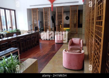 Lounge Bar Interior, Yuehe Hotel, Nanhu Qu, Jiaxing Shi, Zhejiang Sheng, In Jiaxing, China. Stockfoto