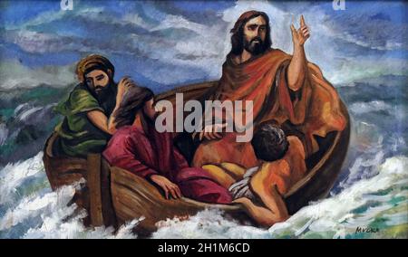 Jesus stillt den Sturm auf dem Meer, das Heiligtum der Koenigin des Friedens in Hrasno, Bosnien und Herzegowina Stockfoto