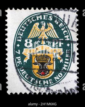 Gedruckt im Deutschen Reich Briefmarke zeigt Wappen, Charity Briefmarken, ca. 1928. Stockfoto