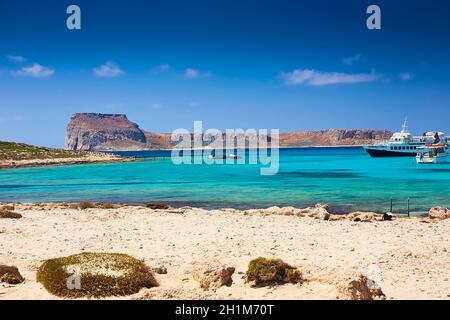 KRETA, GRIECHENLAND - 4. JUNI 2019: Wunderschöner Meerblick auf der Insel Gramvousa. Stockfoto