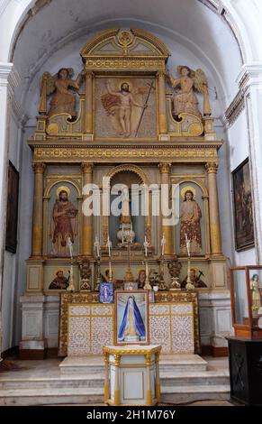 Der Altaraufsatz in der SE-Kathedrale ist Katharina von Alexandrien, Old Goa, Goa, Indien gewidmet Stockfoto