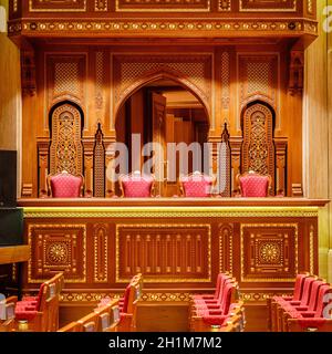 Maskat, Oman, 3. Dezember 2016: Details zum Inneren des Royal Opera House in Maskat, Oman Stockfoto