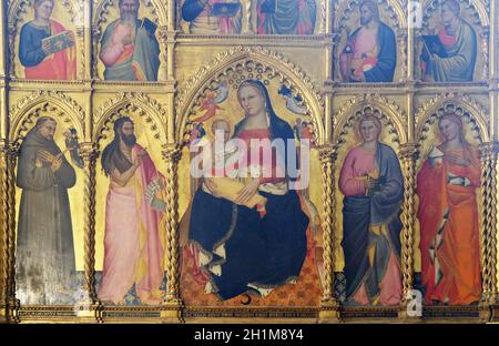 Madonna mit Kind und Heiligen (1379), von Giovanni del Biondo, Rinuccini Altarbild, der Basilika von Santa Croce (Basilika des Heiligen Kreuzes) - berühmte Fran Stockfoto