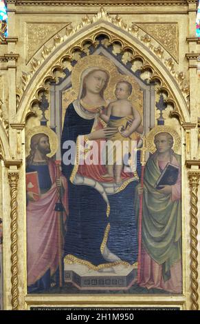 Madonna mit Kind von Niccolo Gerini, Detail der Polyptychon von der Hochaltar in der Basilika di Santa Croce (Basilika des Heiligen Kreuzes) - berühmte F Stockfoto