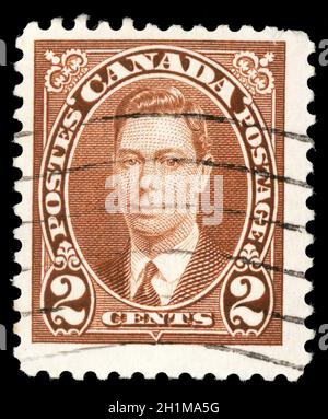 Stempel gedruckt in Kanada, zeigt Porträt von König George VI (1895-1952), um 1937 Stockfoto