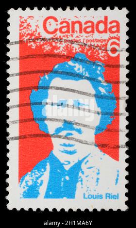 Briefmarke gedruckt von Kanada, zeigt Louis Riel, um 1970 Stockfoto