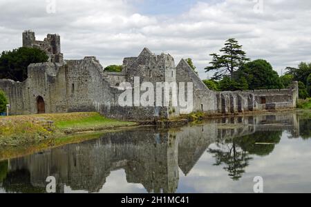 Das Desmond Castle liegt am Rande des Dorfes Adare, direkt an der N21 an der Hauptstraße Limerick nach Kerry. Stockfoto