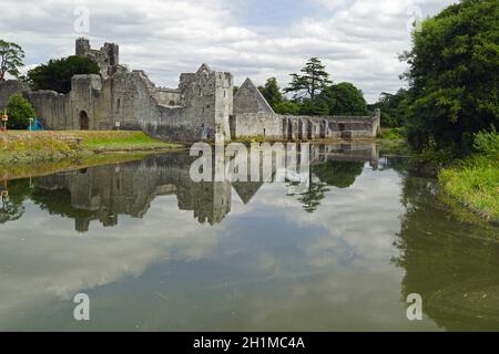 Das Desmond Castle liegt am Rande des Dorfes Adare, direkt an der N21 an der Hauptstraße Limerick nach Kerry. Stockfoto