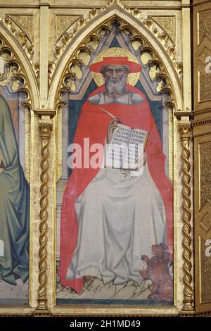 Der heilige Hieronymus, Doktor der Kirche von Giovanni del Biondo, Detail der Polyptychon von der Hochaltar in der Basilika di Santa Croce (Basilika des Heiligen Stockfoto